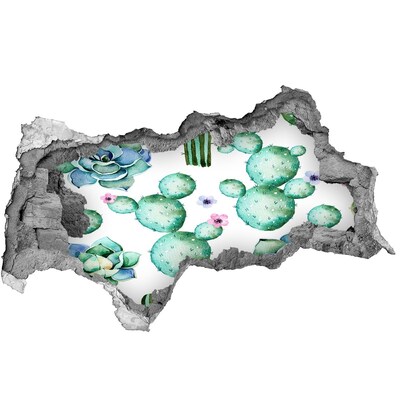 Nálepka 3D díra na zeď beton Kaktusy v díře ve zdi