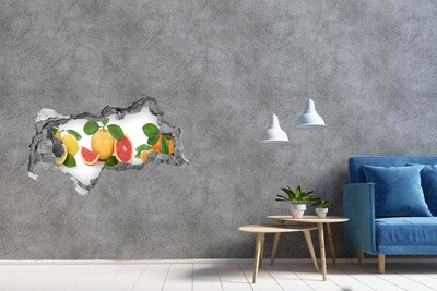 Nálepka 3D díra na zeď Citrusové ovoce