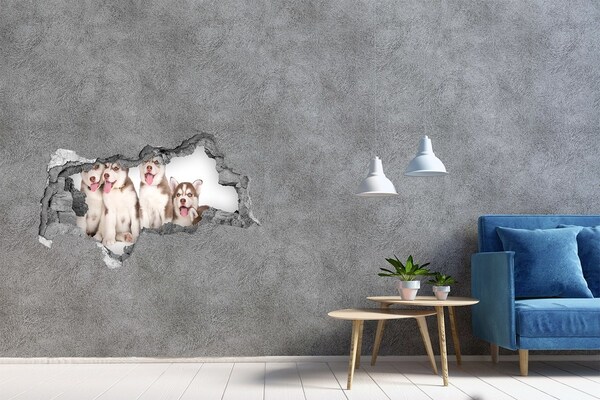 Díra 3D fototapeta nálepka Štěně Husky