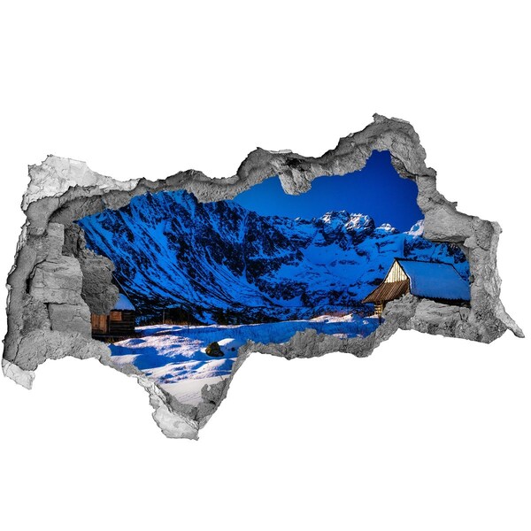 Díra 3D ve zdi nálepka Zimní chata v horách