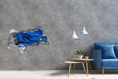 Díra 3D ve zdi nálepka Zimní chata v horách