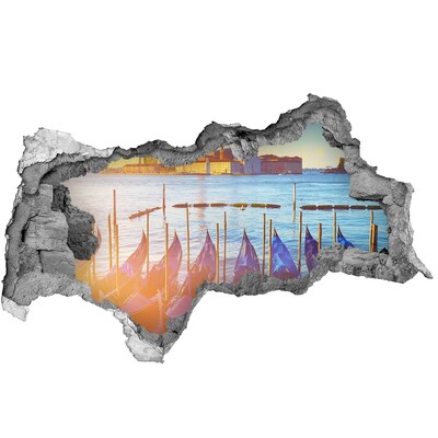 Díra 3D ve zdi nálepka Benátky ve světle západu slunce