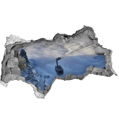 Díra 3D ve zdi nálepka Horská lanovka nad mraky