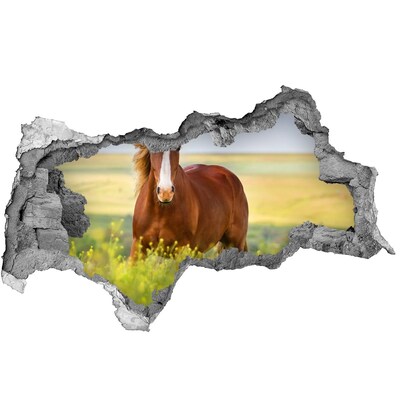 Díra 3D fototapeta nálepka Hnědý kůň