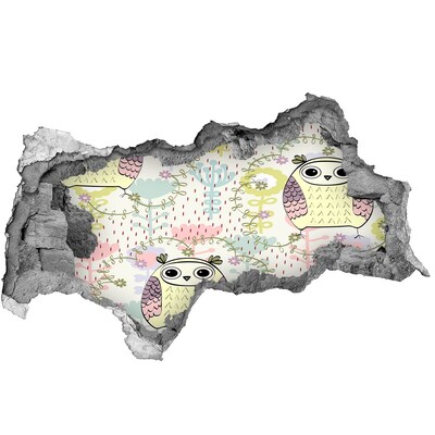 Samolepící nálepka na zeď Díra ve zdi se sovou a květinami