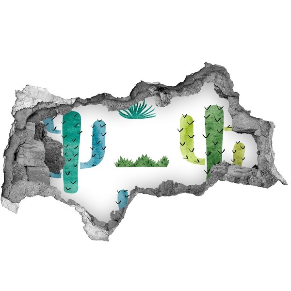 Nálepka 3D díra na zeď beton Zelená krajina s kaktusy