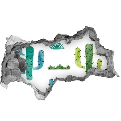 Nálepka 3D díra na zeď beton Zelená krajina s kaktusy