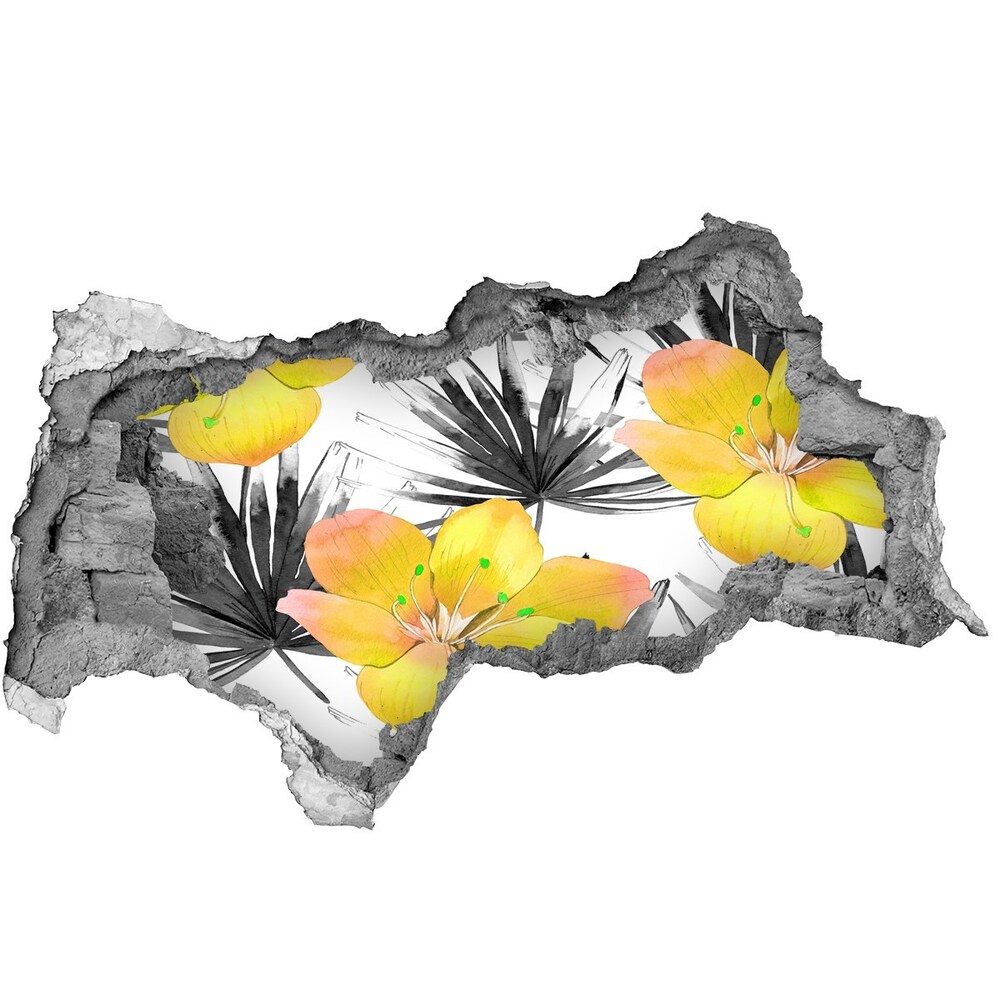 Nálepka 3D díra beton Tropické květiny