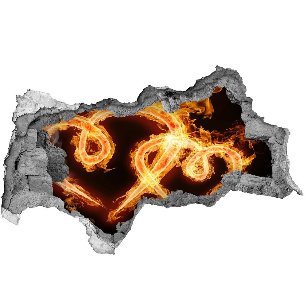 Díra 3D fototapeta nálepka Oheň srdce