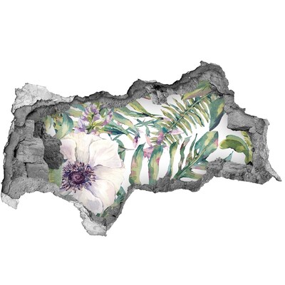 Nálepka 3D díra na zeď Kapradina a květiny