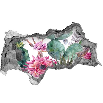 Nálepka 3D díra na zeď beton Květinová oáza za zdí