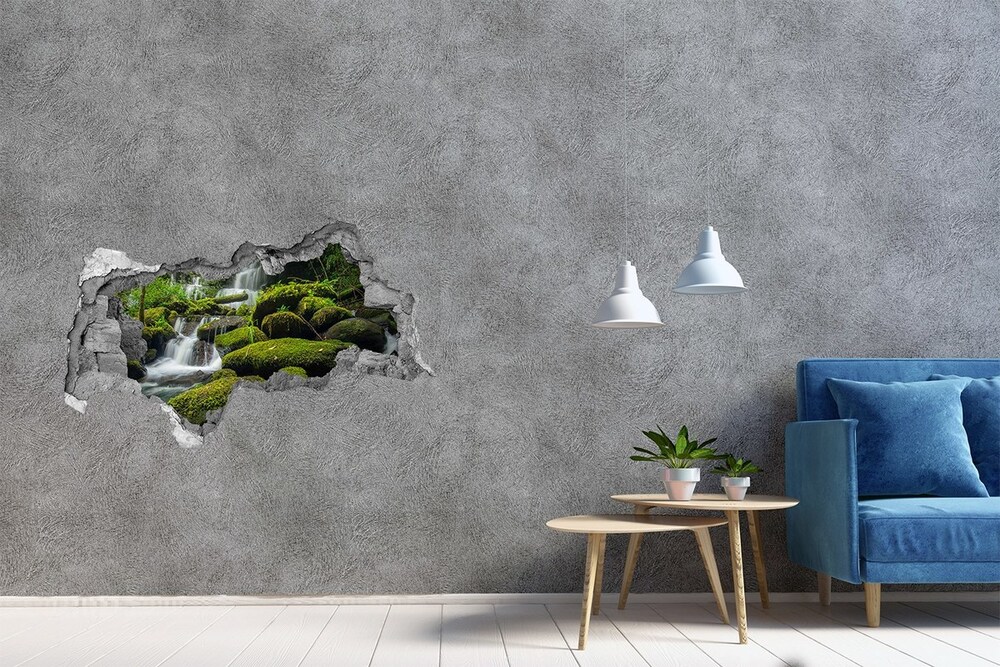 Díra 3D ve zdi na stěnu Vodopád v lese