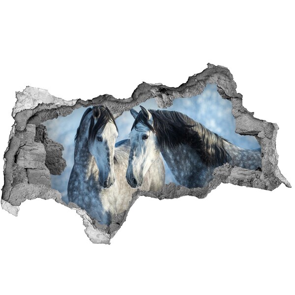 Díra 3D fototapeta nálepka Koně ve virtuálním prostoru