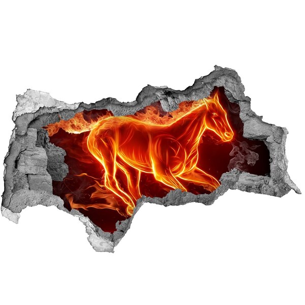 Díra 3D fototapeta na stěnu Hořící kůň v díře ve zdi