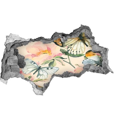 Díra 3D fototapeta nálepka Motýli a květiny