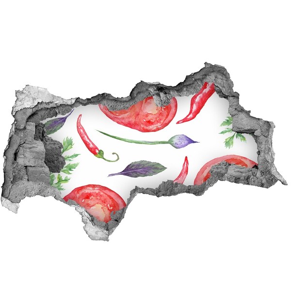 Samolepící nálepka Ovoce a zelenina v díře ve zdi