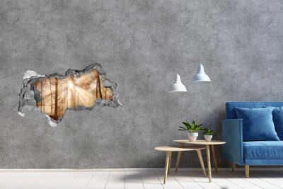 Díra 3D ve zdi nálepka Mlha v lese podzim