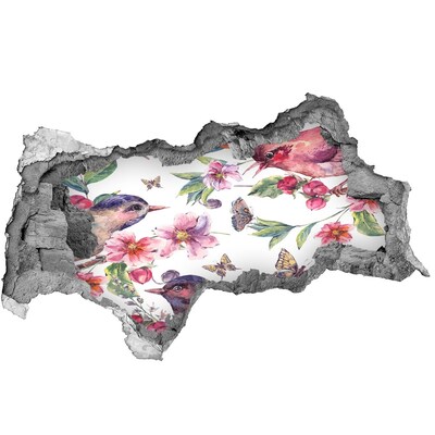 Díra 3D fototapeta Květinový ráj s ptáky a motýly