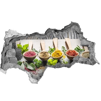 Nálepka 3D díra na zeď Kuchyňské koření v dřevěných lžících