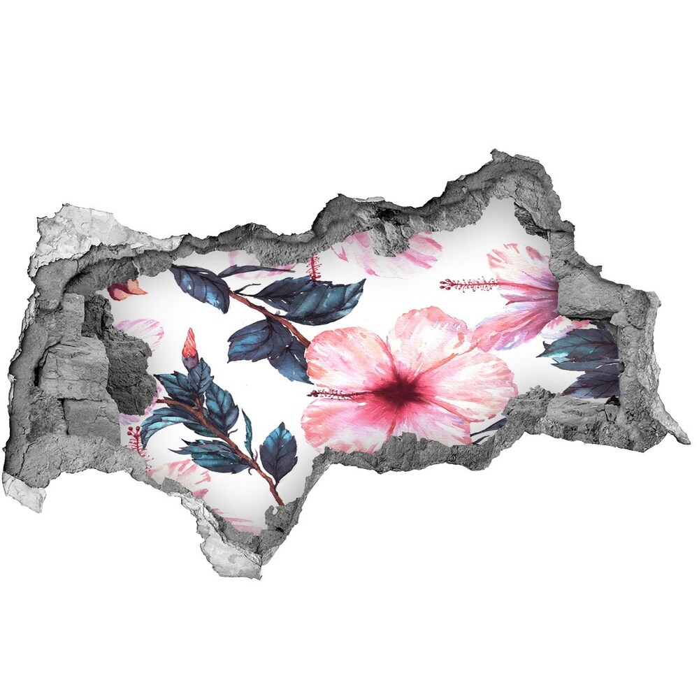 Nálepka 3D díra na zeď Květy ibišku