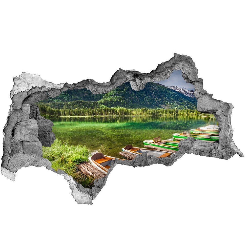Díra 3D ve zdi nálepka Loďka na jezeře