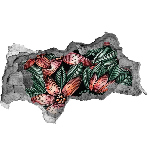 Nálepka 3D díra na zeď Květinový vzor na poškozené zdi