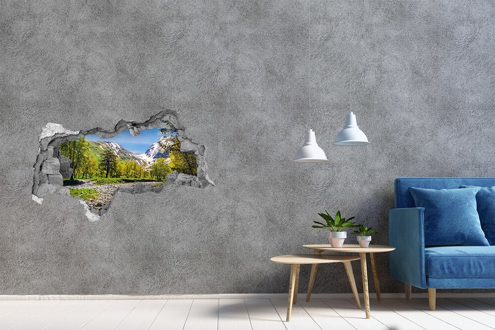Díra 3D ve zdi nálepka Řeka v horách