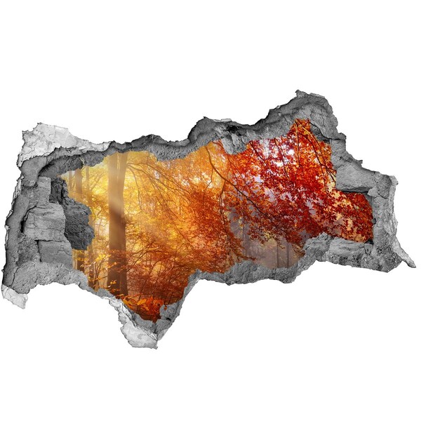 Díra 3D ve zdi nálepka Zlatý podzim v lese