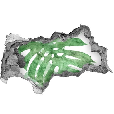Nálepka 3D díra na zeď beton Zelený list v poškozené zdi