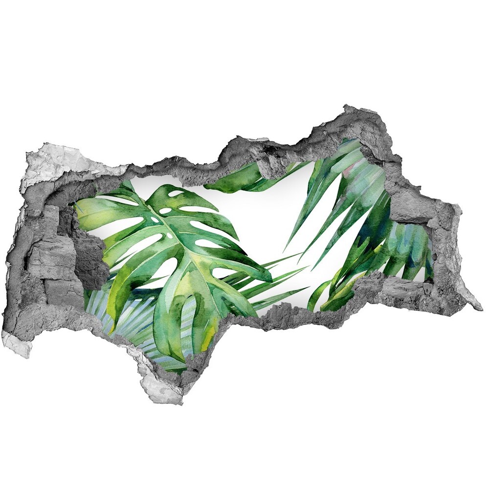 Nálepka 3D díra na zeď Tropické listí