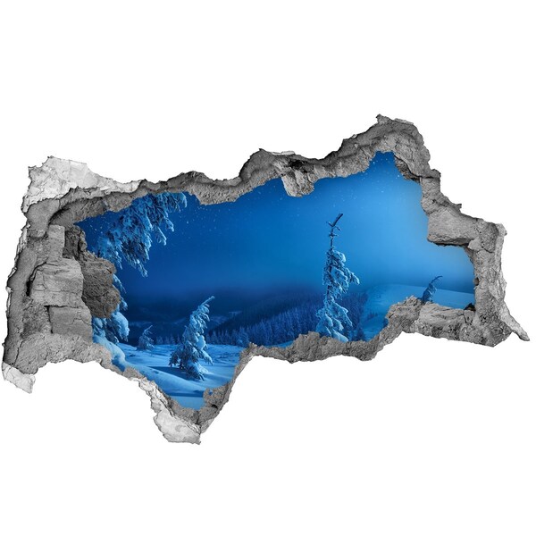 Díra 3D ve zdi nálepka Zimní krajina v horách