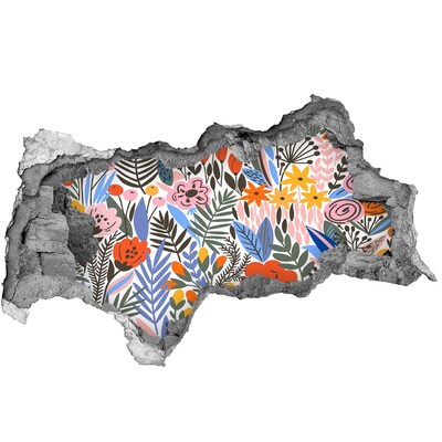 Nálepka 3D díra na zeď Květinová malba skrz díru ve zdi