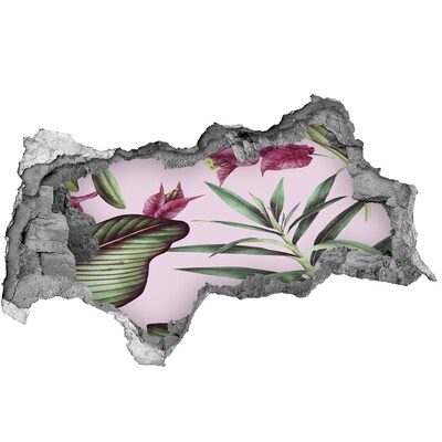 Nálepka 3D díra na zeď Tropické květiny