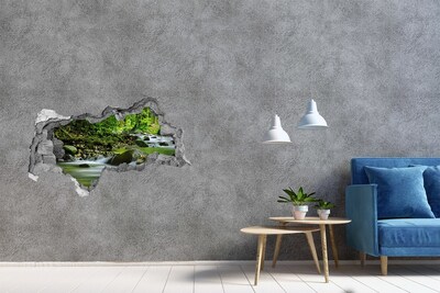 Díra 3D ve zdi nálepka Vodopád v tropickém lese