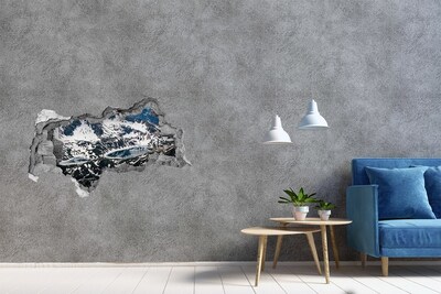 Díra 3D ve zdi nálepka Horské jezero v Alpách