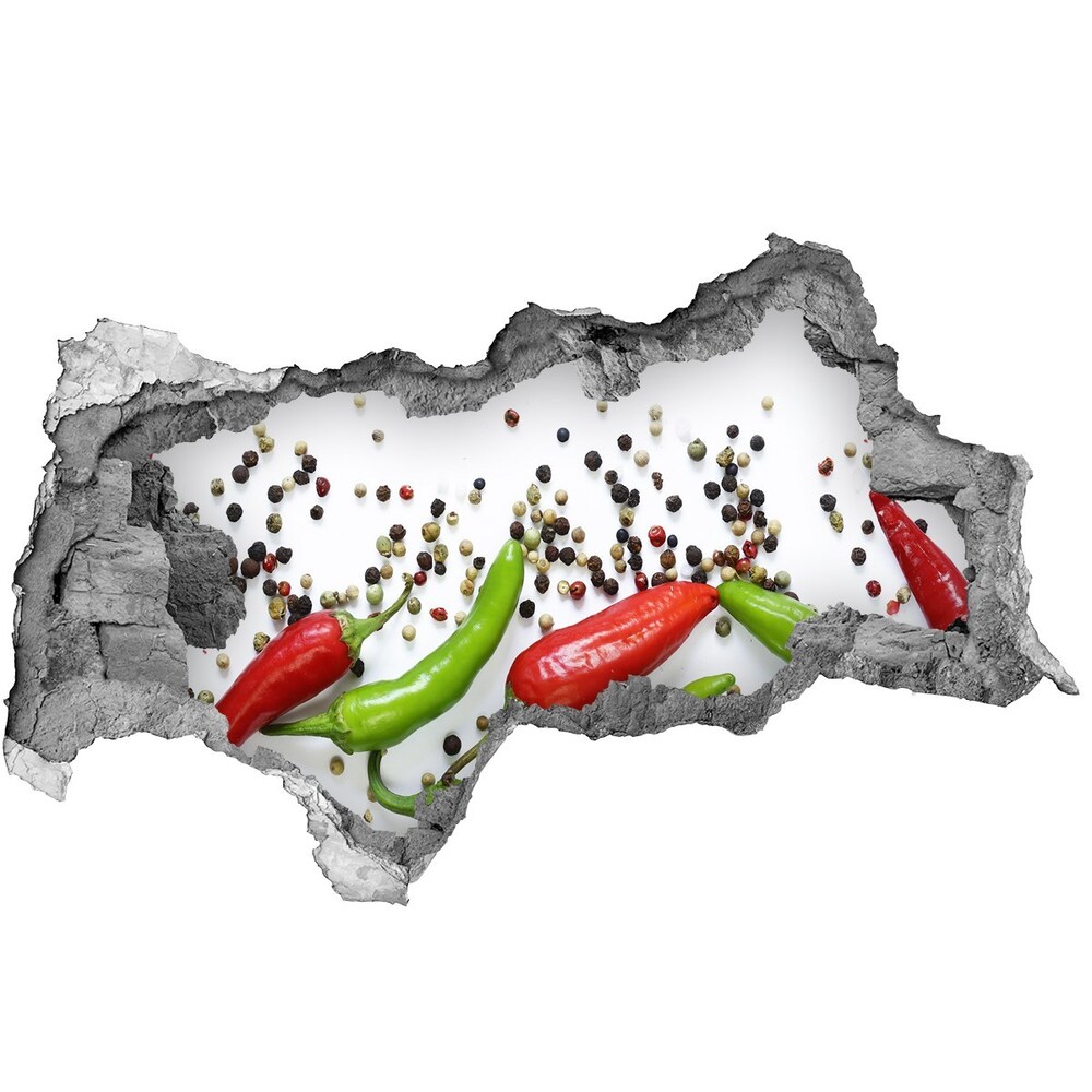 Nálepka 3D díra na zeď Chilli papričky