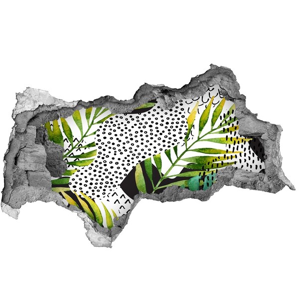 Nálepka 3D díra beton Tropická zahrada s dírou ve zdi