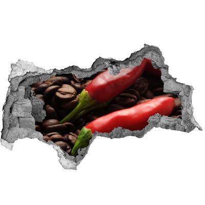 Nálepka 3D díra na zeď Pikantní chuť kávy a chilli