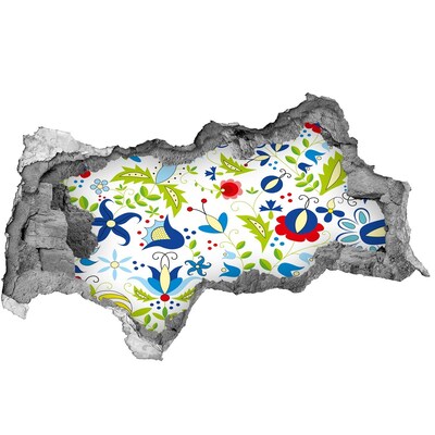 Nálepka 3D díra na zeď Květinový vzor na betonovém pozadí