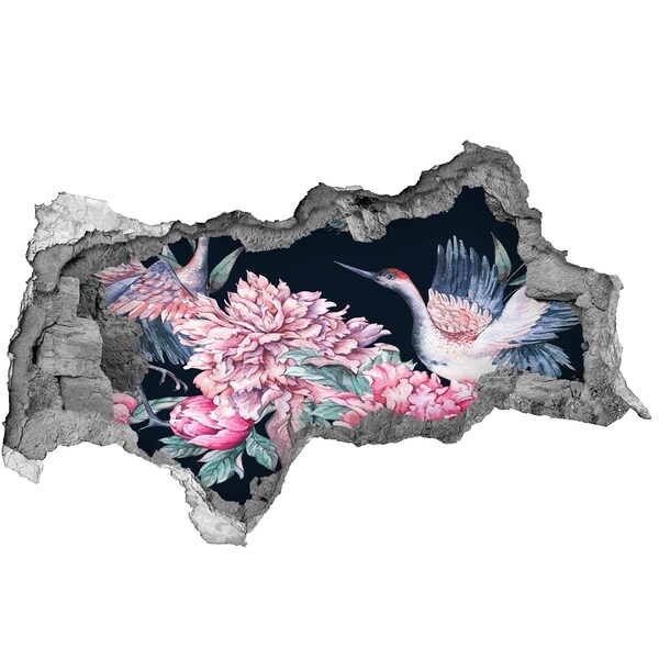 Díra 3D fototapeta nálepka Květinová scéna s ptákem