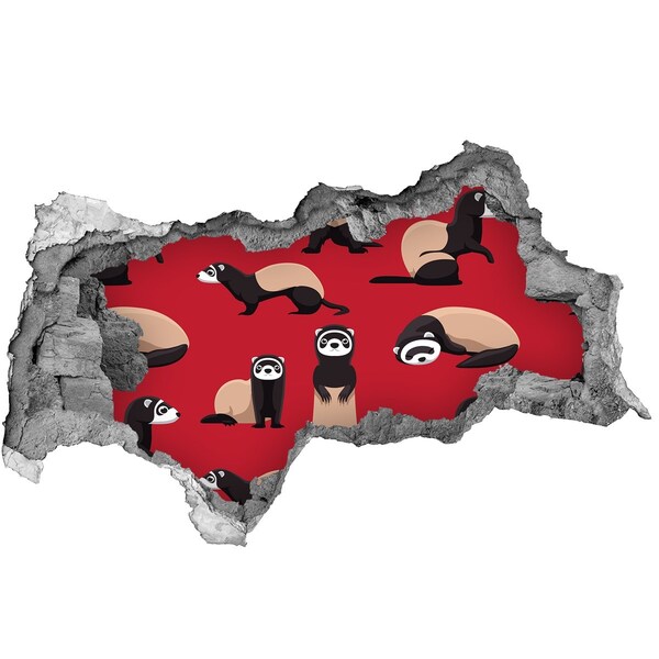 Díra 3D fototapeta nálepka Funky fretky v díře ve zdi