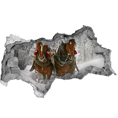 Díra 3D fototapeta na stěnu nálepka Zimní cesta s koňmi