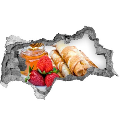 Nálepka 3D díra na zeď Lahodné palačinky s jahodami