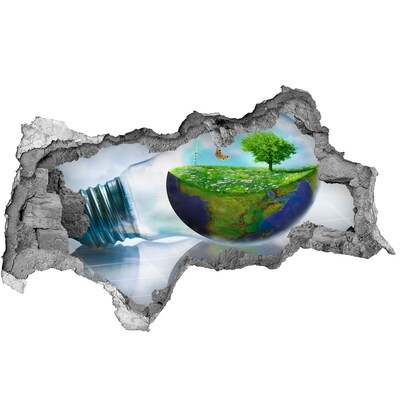 Díra 3D fototapeta nástěnná Zelená planeta skrz díru ve zdi