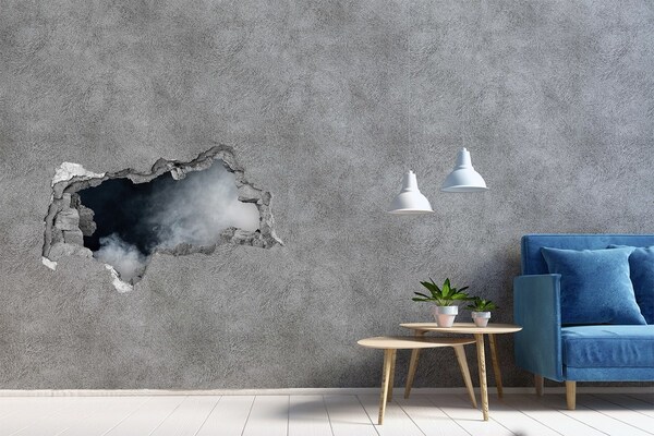 Samolepící díra na stěnu Rozbitá zeď s výhledem na mrak