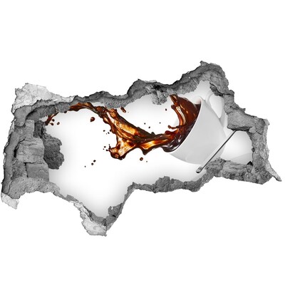 Nálepka 3D díra Káva se rozlévá dírou ve zdi
