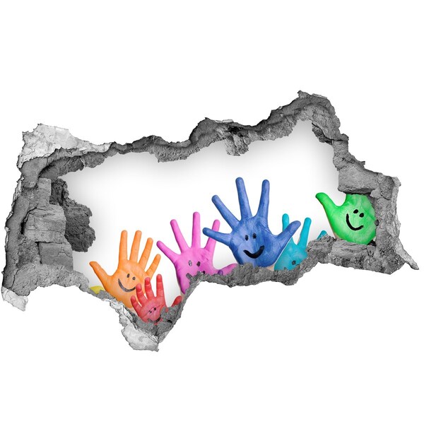 Díra 3D fototapeta nástěnná Radostné ruce na pozadí betonu
