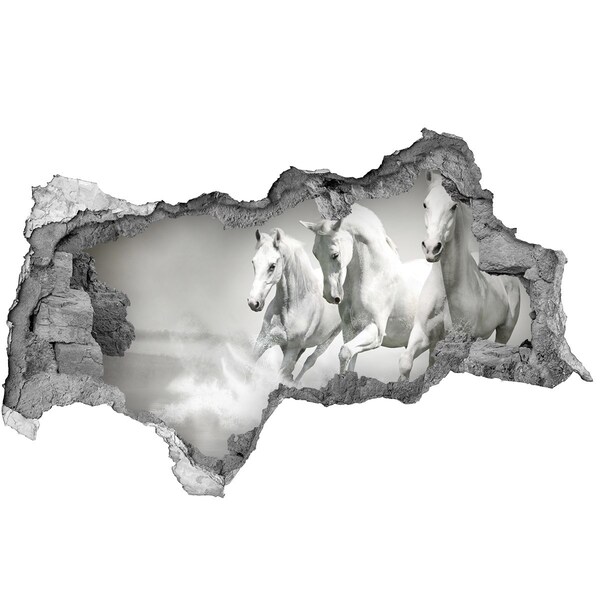 Díra 3D fototapeta na stěnu Bílí koně cválající