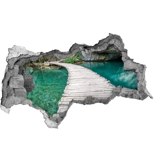 Díra 3D ve zdi nálepka Tajemný most přes tyrkysovou vodu