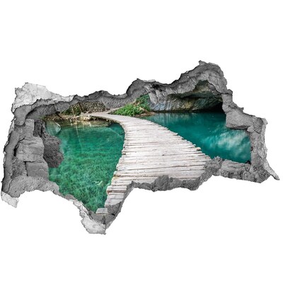 Díra 3D ve zdi nálepka Tajemný most přes tyrkysovou vodu